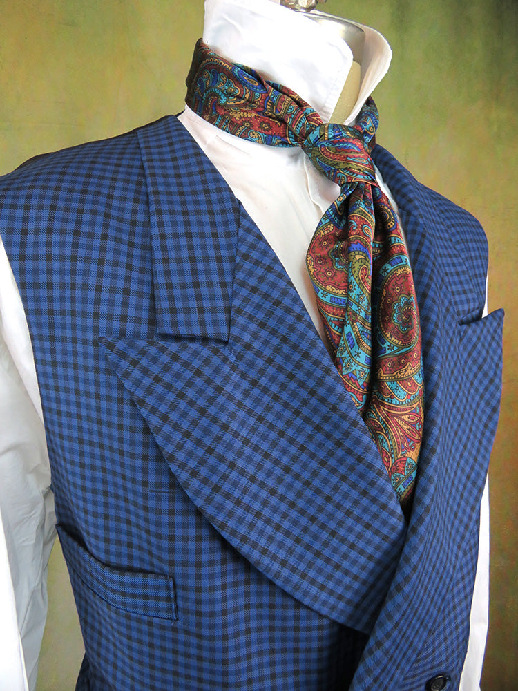 Men's Double Breasted Vest - Royal Blue Check #879