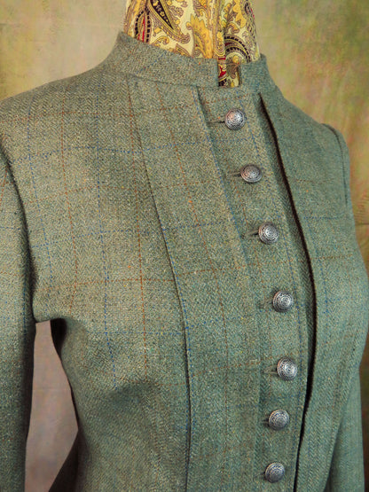 Women's Victoriana Jacket - Pistachio with Rust and Teal Windowpane #3903
