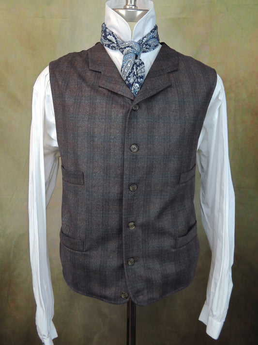 Men's Notch Vest - Cimarron Red and Dark Blue Plaid