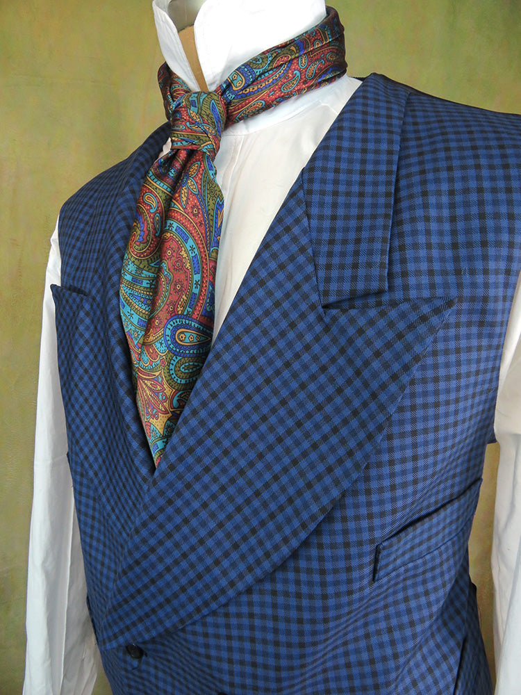 Men's Double Breasted Vest - Royal Blue Check #879