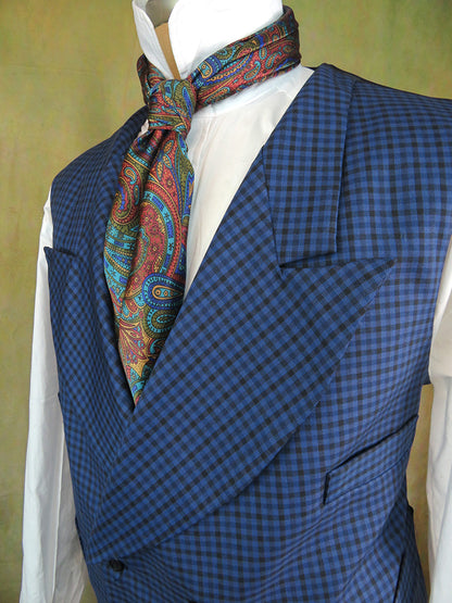 Men's Double Breasted Vest - Royal Blue Check #879