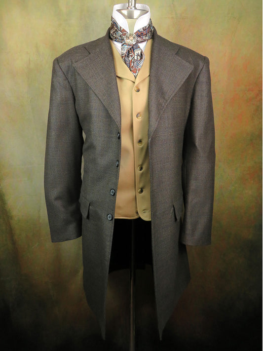 Men's Frock Coat - Dark Brown Glen Plaid with Rust and Navy Windowpane