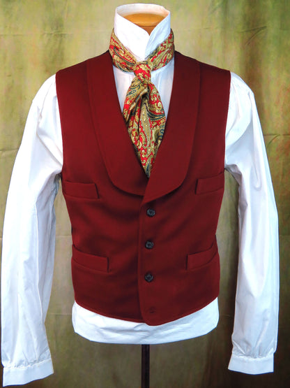 Men's Shawl Vest - Burgundy Wool #701-B
