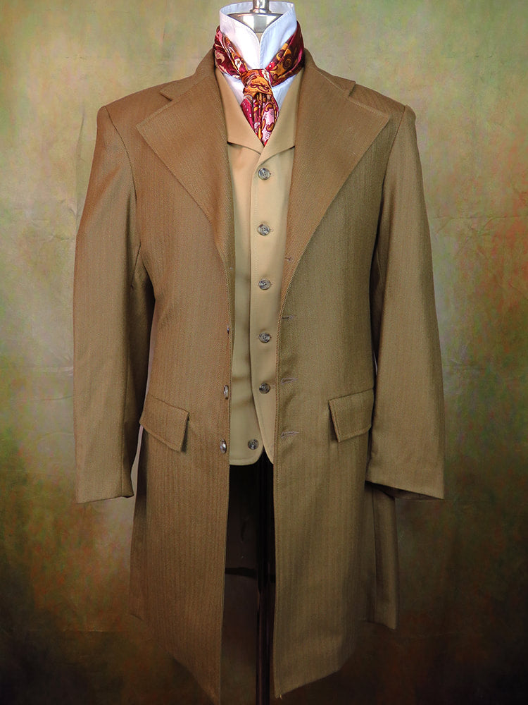 Men's Frock Coat - Light Tan Wool Cashmere Blend Herringbone