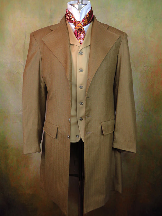 Men's Frock Coat - Light Tan Wool Cashmere Blend Herringbone