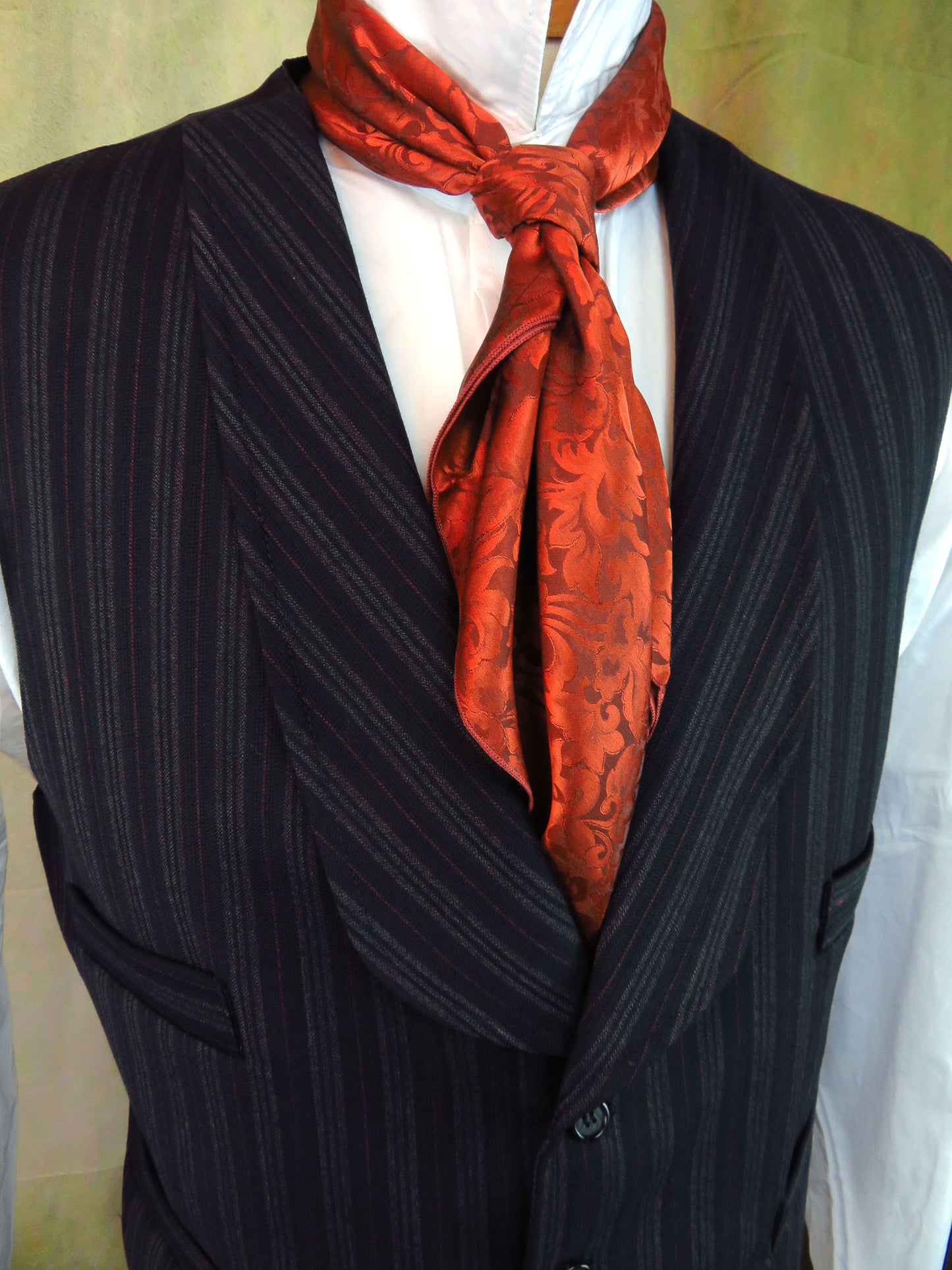 Men's Shawl Vest - Black with Charcoal and Copper Stripe #621