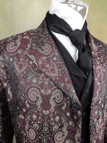 Men's Town Coat - Burgundy Brocade