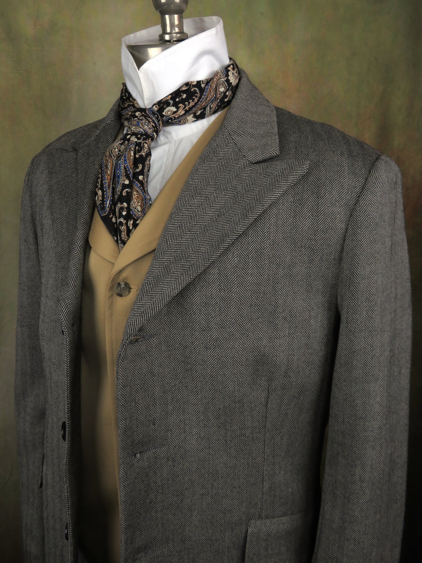 Men's Town Coat - Slate Grey and Black Herringbone #693