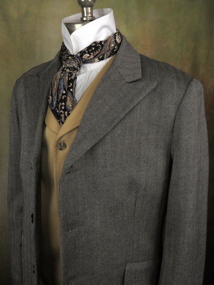 Men's Town Coat - Slate Grey and Black Herringbone #693