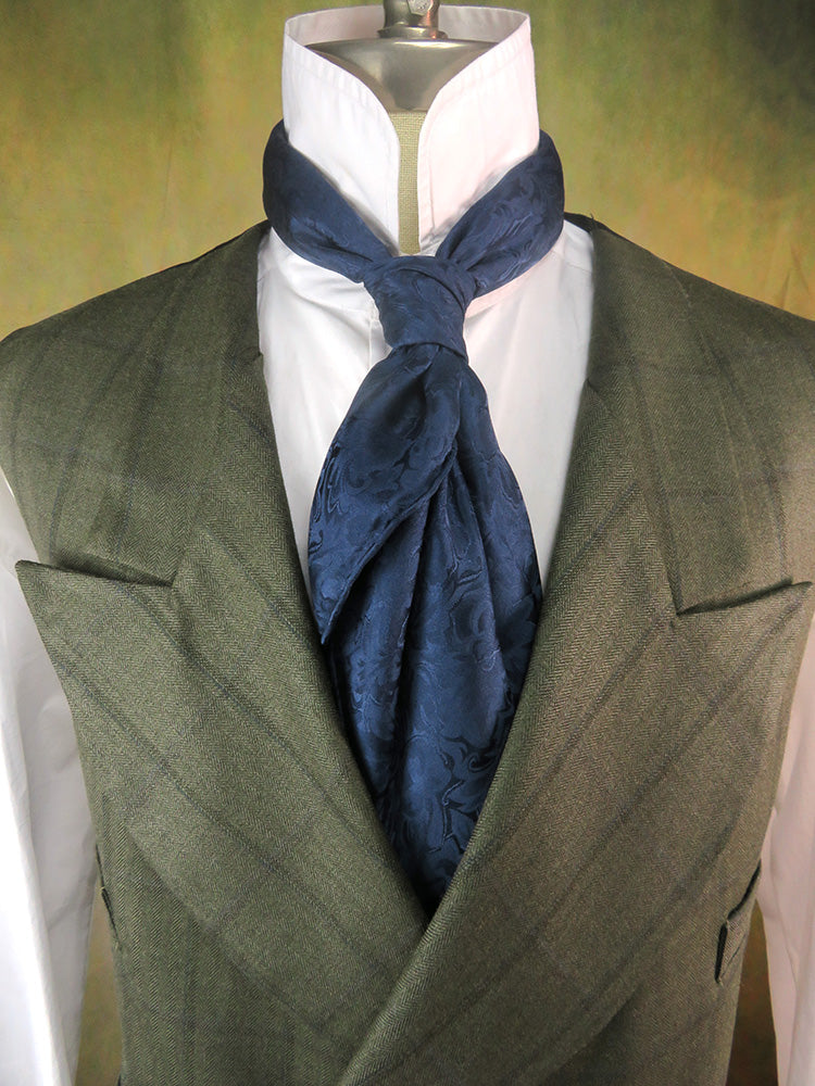 Men's Double Breasted Vests - Greyish Blue Variegated Herringbone with Royal Blue Accent