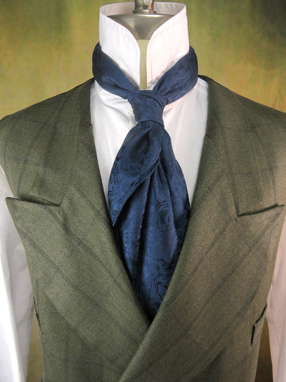 Men's Double Breasted Vests - Greyish Blue Variegated Herringbone with Royal Blue Accent