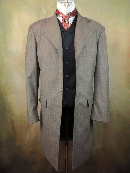 Men's Frock Coat - Peppercorn Glen Plaid With Rust and Blue Accents