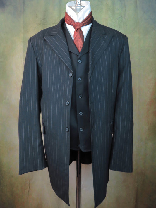 Men's Town Coat - Black with Copper Pencil Stripe