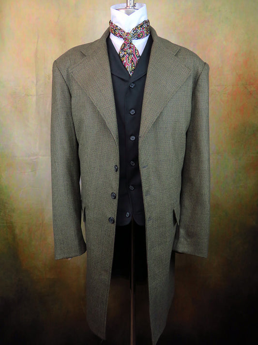 Men's Frock Coat - Green and Brown Mini Check 442a