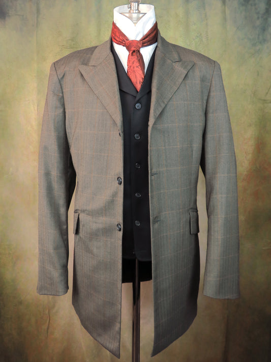Men's Town Coat - Pine Herringbone With Copper Windowpane #2144