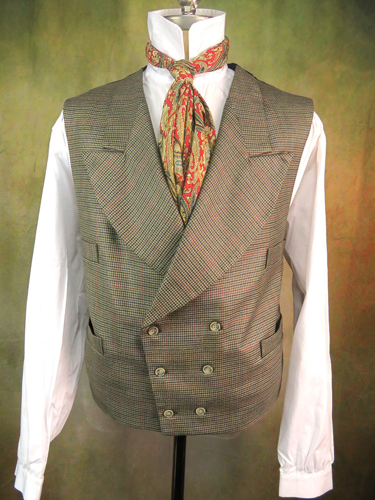 Men's Double Breasted Vest - Red Windowpane Mini Houndstooth #803