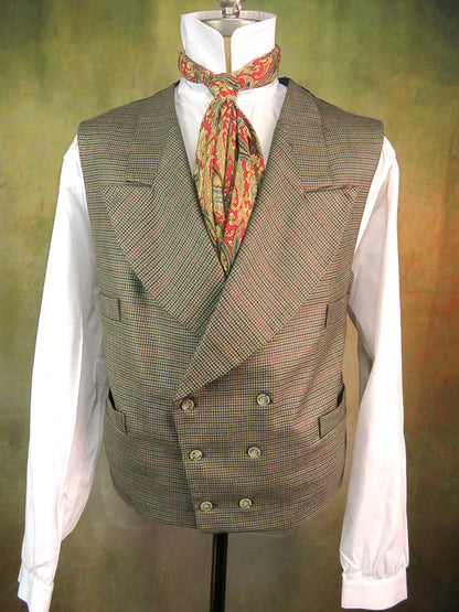 Men's Double Breasted Vest - Red Windowpane Mini Houndstooth #803