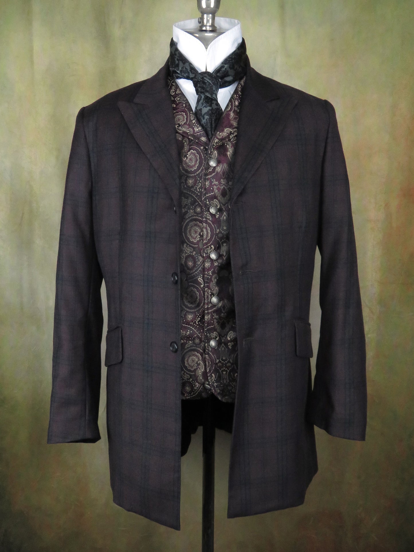 Men's Town Coat - Burgundy and Charcoal Glen Plaid #791-B