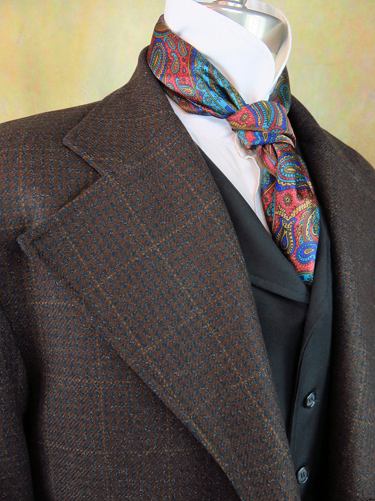 Men's Frock Coat - Ruddy Brown Tweed with Windowpane