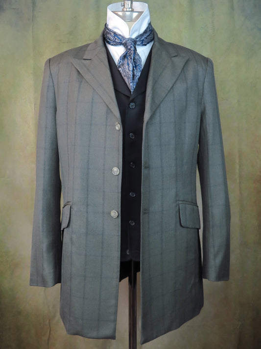 Men's Town Coat - Granite Green Herringbone Windowpane
