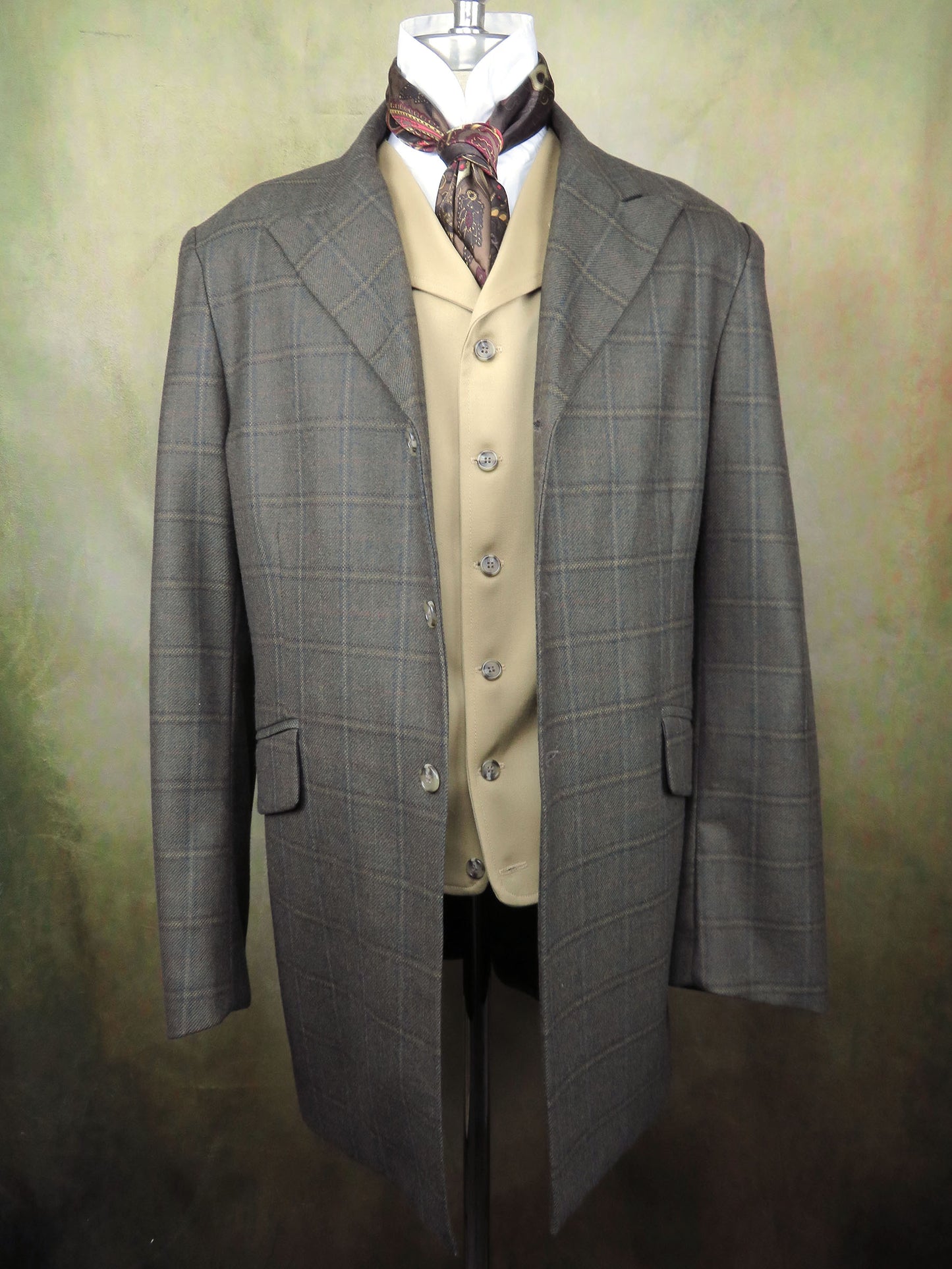 Men's Town Coat - Forest Green with Rust Windowpane