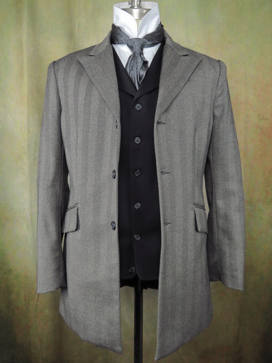 Men's Town Coat - Graphite Grey and Black Large Herringbone