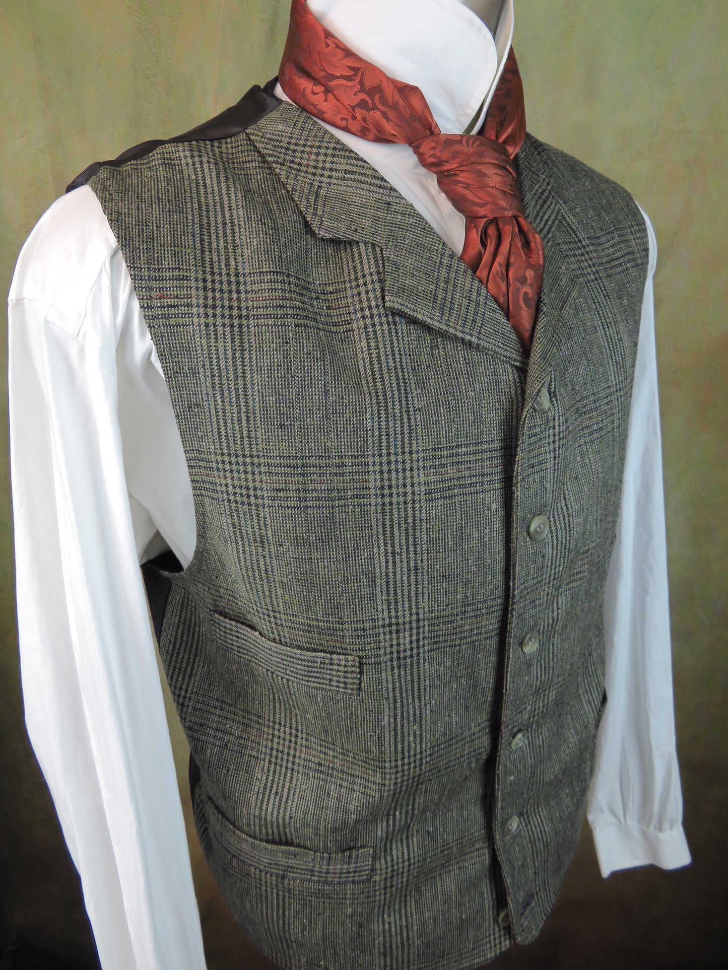 Men's Notch Vest - Grey with Blue and Green Glen Plaid #6848