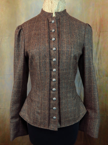 Women's Victoriana Jacket - Brown Tweed with Rust, Tan and Teal Windowpane #2125