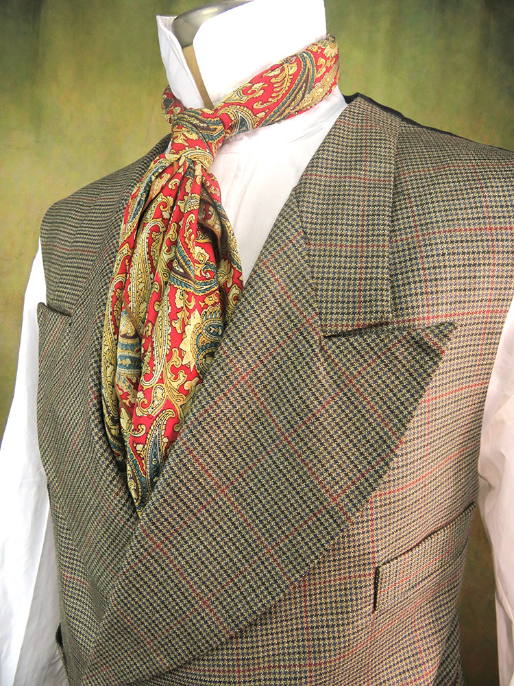 Men's Double Breasted Vest - Red Windowpane Mini Houndstooth #803