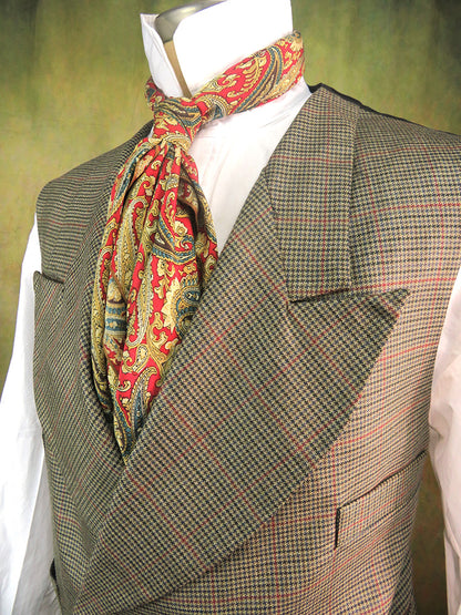 Men's Double Breasted Vest - Red Windowpane Mini Houndstooth #803