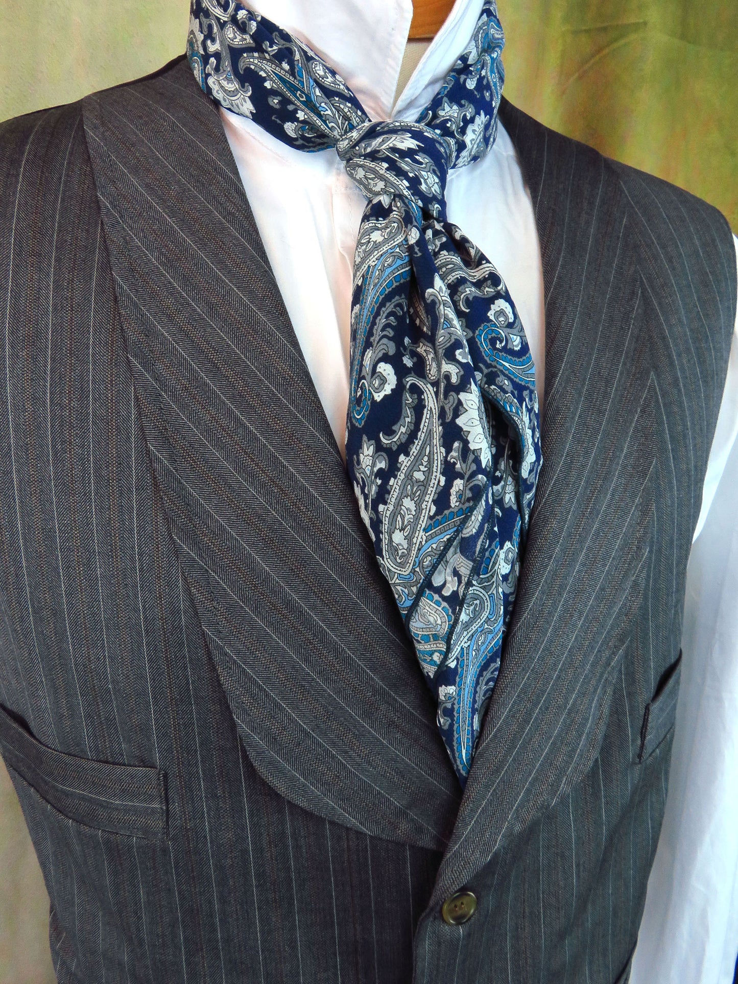 Men's Shawl Vest - Chalkboard Grey with Pencil Stripe #3250
