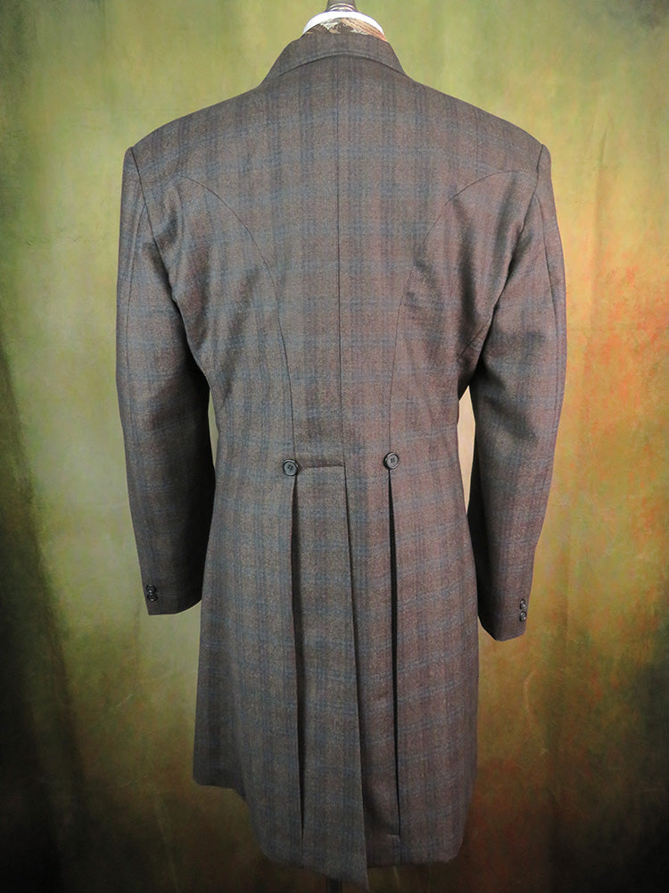 Men's Frock Coat - Muted Brown and Pale Blue Glen Plaid f109