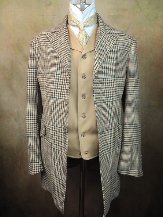 Men's Town Coat - Taupe with Brown, Copper and Green Houndstooth #X-14