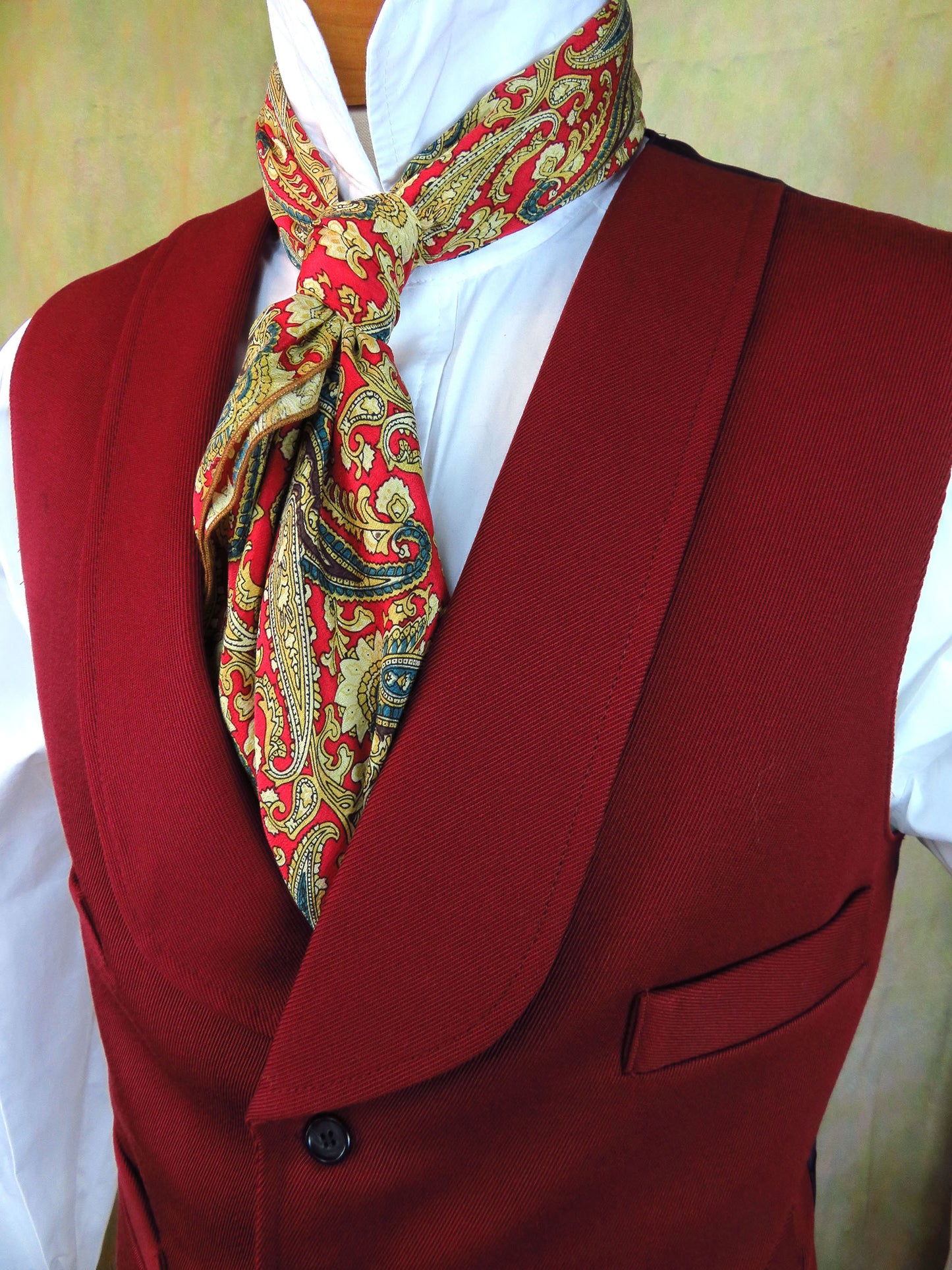 Men's Shawl Vest - Burgundy Wool #701-B