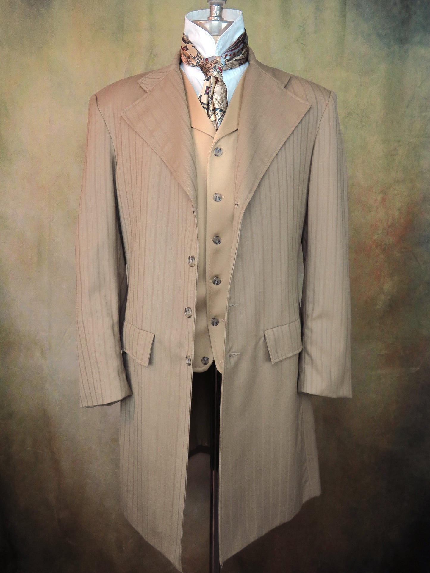 Men's Frock Coat - Alternating Stripe Tan Tropical Worsted