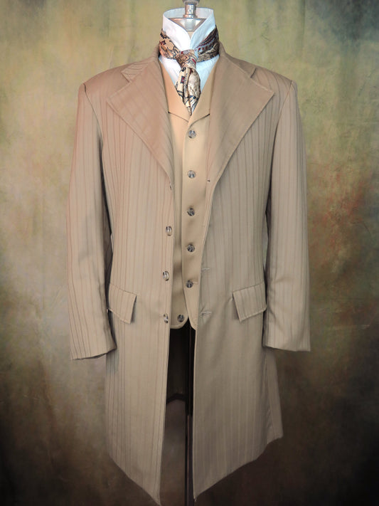 Men's Frock Coat - Alternating Stripe Tan Tropical Worsted