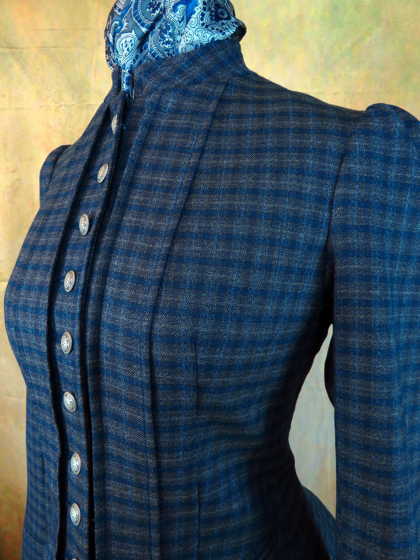Women's Victoriana Jacket - Navy and Taupe Check #970-B