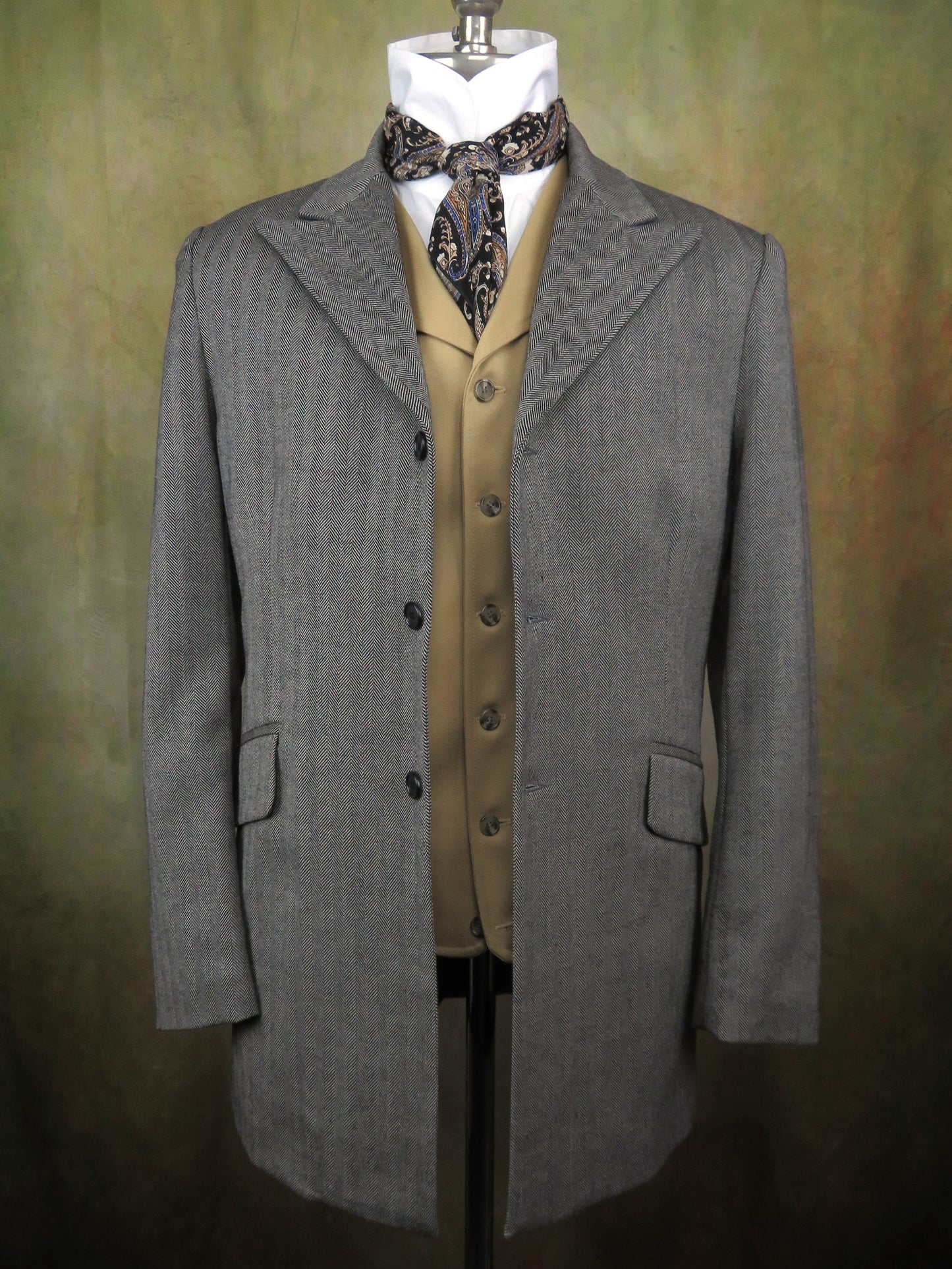 Men's Town Coat - Slate Grey and Black Herringbone #693