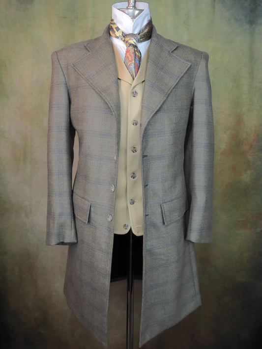 Men's Frock Coat - Olive and Periwinkle Glen Plaid f23