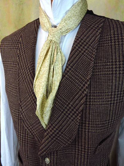 Men's Shawl Vest - Dark Brown Glen Plaid #616