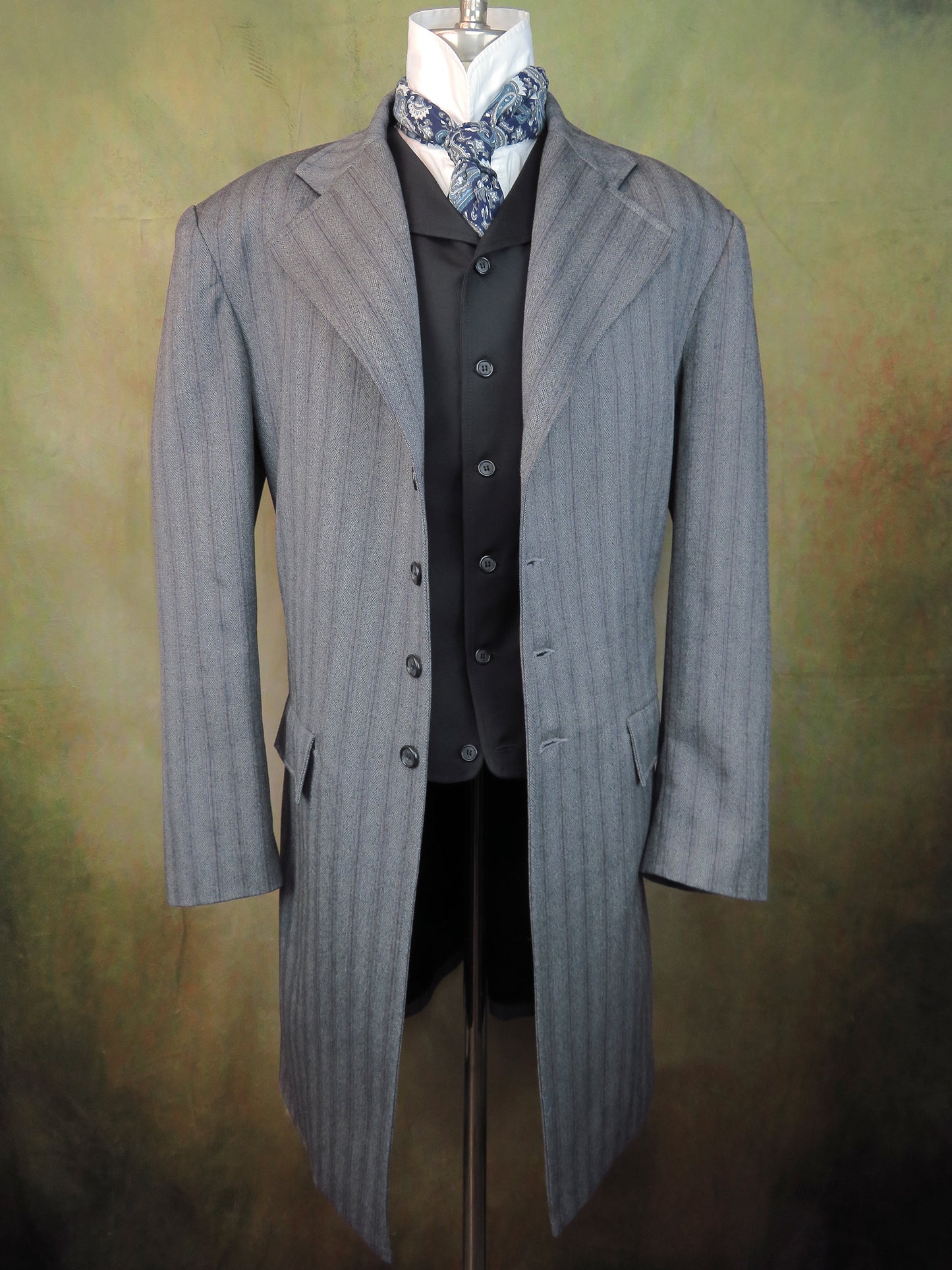 Men's Frock Coat - Grey with Blue Stripe