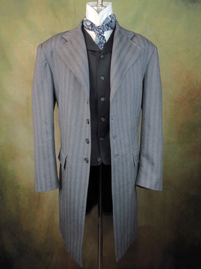 Men's Frock Coat - Grey with Blue Stripe