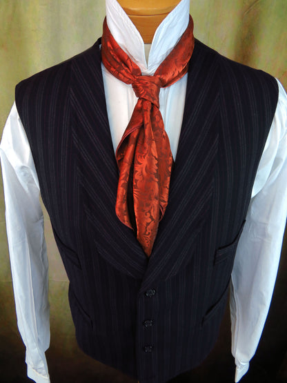 Men's Shawl Vest - Black with Charcoal and Copper Stripe #621