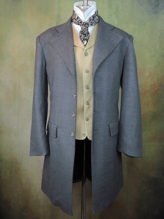 Men's Frock Coat - Grey Herringbone With Copper Windowpane #955