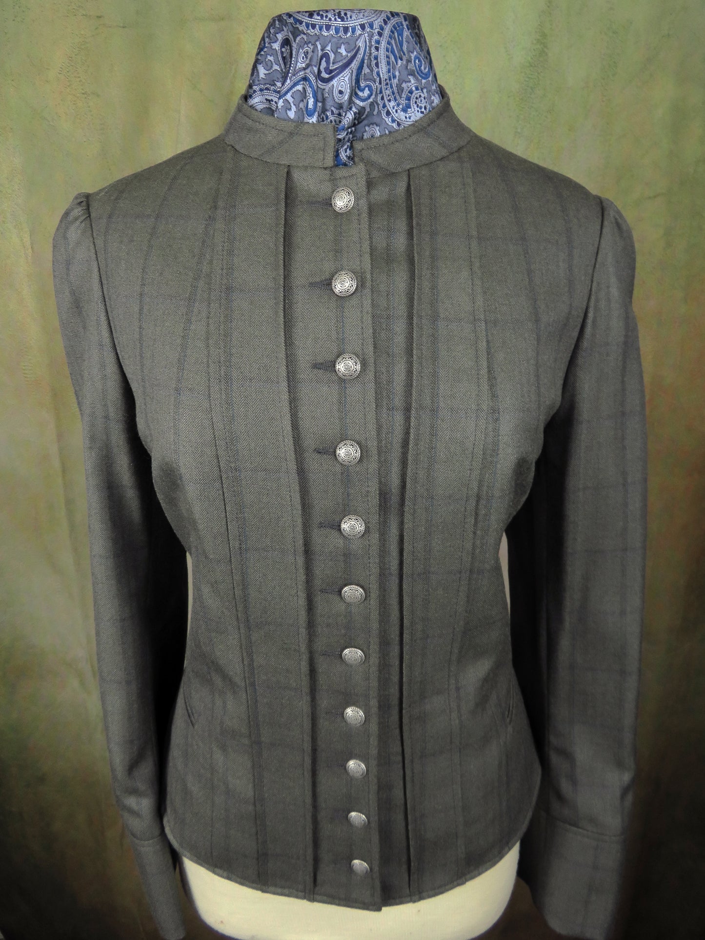 Women's Victoriana Jacket - Olive with Blue Windowpane