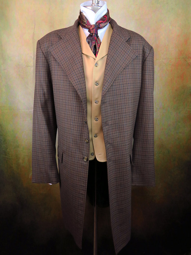 Men's Frock Coat - Dark Brown Check with Windowpane