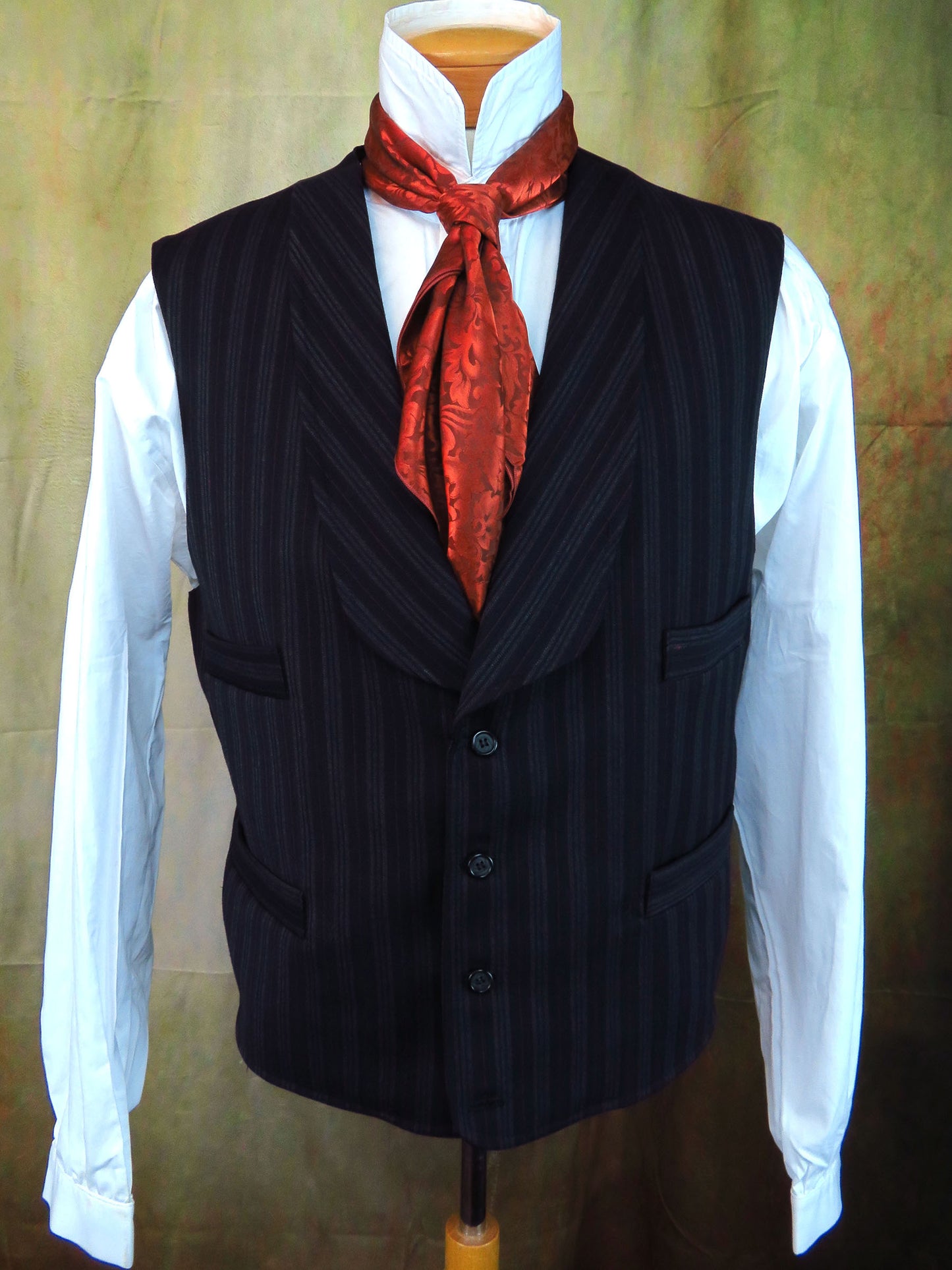 Men's Shawl Vest - Black with Charcoal and Copper Stripe #621