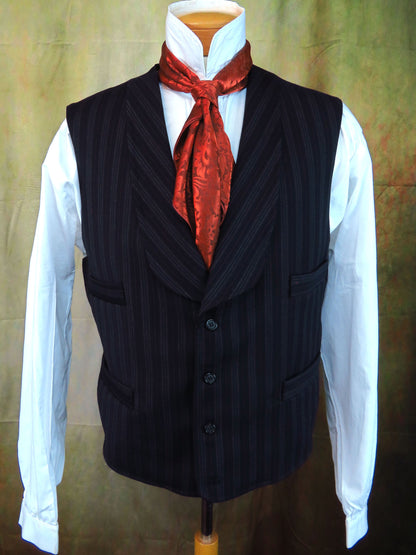 Men's Shawl Vest - Black with Charcoal and Copper Stripe #621