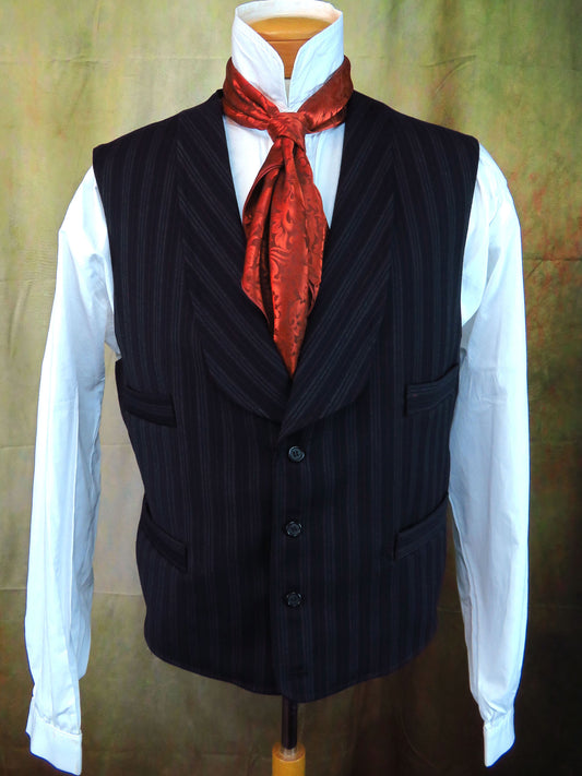 Men's Shawl Vest - Black with Charcoal and Copper Stripe #621