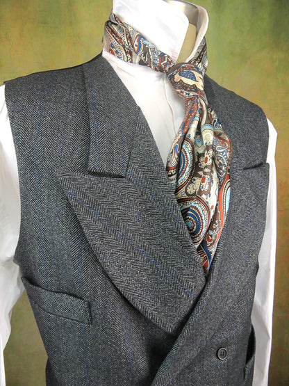 Men's Double Breasted Vest - Dark Grey Herringbone with Blue Accents